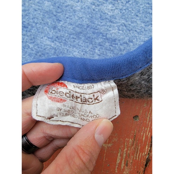 Vintage Biederlack Blanket Bald Eagle Bird Reversible 58” x 70” Blue Black Gray - Picture 3 of 5